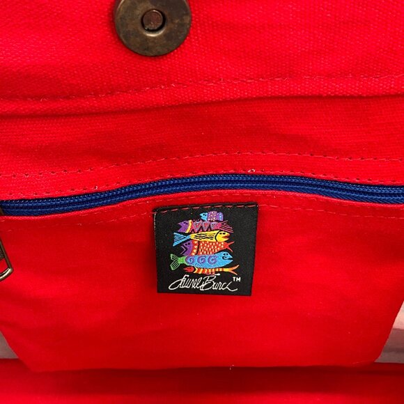 Laurel Burch Colorful Fish Canvas Tote Bag With Wooden Handles & Charm - Picture 9 of 9